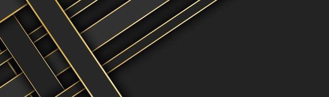 Schwarz und Gold überlappte Streifen Vektor-Header geometrisches Material Banner mit Leerzeichen für Ihr Logo dunkles abstraktes Website-Design vektor