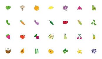 bunt med frukter och grönsaker ikoner vektor