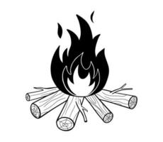 Hand gezeichnet Feuer und Brennholz schwarz und Weiß Symbol. Camping Vektor skizzieren