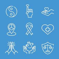 Bündel von neun Symbolen für den Linienstil der Menschenrechte vektor