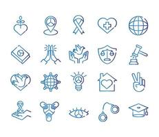 Bündel von zwanzig gesetzten Symbolen des Menschenrechts-Gradienten-Stils vektor