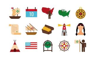 Bündel von Columbus Day Set Icons vektor