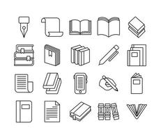 Bündel von zwanzig Büchern Literatur Set Icons vektor