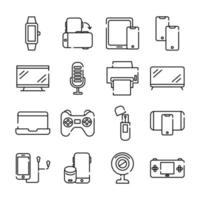 Bündel von sechzehn Geräten Elektronik Set Sammlung Icons vektor