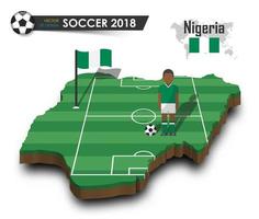 nigeria fotbollsspelare och flagga på 3d-design landskarta isolerade bakgrundsvektor för internationellt världsmästerskapsturnering 2018-koncept vektor