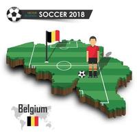 belgiska fotbollsspelarefotbollsspelare och flagga på 3d-design landskarta isolerad bakgrundsvektor för internationellt världsmästerskapsturnering 2018-koncept vektor