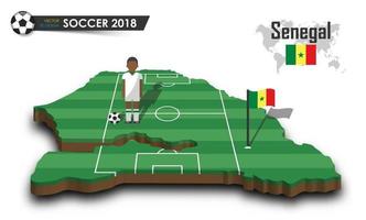 senegal fotbollsspelarefotbollsspelare och flagga på landskarta för design 3d isolerade bakgrundsvektor för internationellt världsmästerskap 2018-koncept vektor