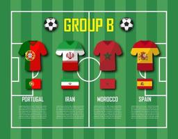 Fußballpokal 2018 Mannschaftsgruppe b Fußballspieler mit Trikotuniform und Nationalflaggenvektor für internationales Weltmeisterschaftsturnier vektor