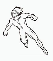skissera superhjälten som flyger till striderna vektor