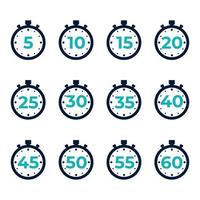 Stoppuhr-Timer-Cartoon-Stil-Icon-Set vektor