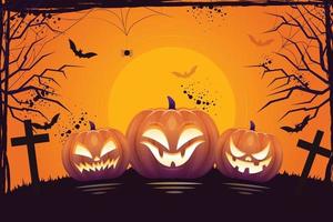 Halloween-Hintergrundschablone mit gruseligem Kürbisgesicht vektor