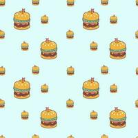 söt nötkött burger mat tecknad serie perfekt sömlös mönster bakgrund för omslag papper, grafisk skriva ut, tyg, textil- eller kläder vektor