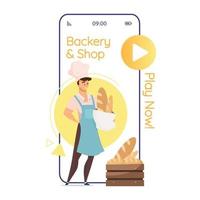 Bäckerei und Shop Cartoon Smartphone Vektor App Bildschirm