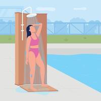 Duschen vor dem Schwimmen flache Farbvektorillustration vektor