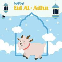 heilig eid al adha Mubarak süß Banner Karikatur Gekritzel. islamisch und Arabisch Gruß Flyer zum Muslim Gemeinschaft Festival Grafik drucken Vektor