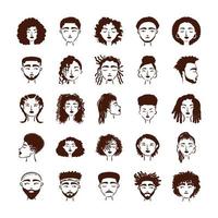 Gruppe von fünfundzwanzig Afro-Ethnie-Avatar-Charakteren vektor