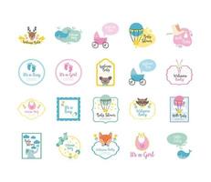 Bündel von zwanzig Babyparty-Set-Icons vektor