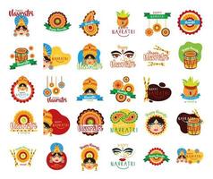 Bündel glücklicher Navratri-Feier-Set-Icons vektor