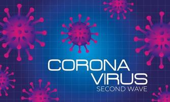 corona virus andra våg affisch med lila partiklar i blå bakgrund vektor