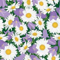 floral nahtlose Muster Blume Bluebell und Kamille Wiese Wildblumen Sommer Landschaft Hintergrund vektor