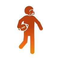 American Football-Spieler mit Ball- und Helmspiel-Sport-Profi- und Freizeit-Gradienten-Design-Ikone vektor