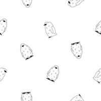vektor sömlösa mönster av disposition kung pingvin barn kycklingar klotter tecknad isolerade barn fluffiga djur på vit bakgrund front och sidovyer