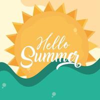 hej sommarresor och semestersäsong strand sand havet sol banner bokstäver text vektor