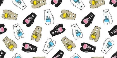 Bär nahtlos Muster Vektor Polar- Bär Einkaufen Tasche Schal isoliert Karikatur Fliese Hintergrund wiederholen Hintergrund Illustration