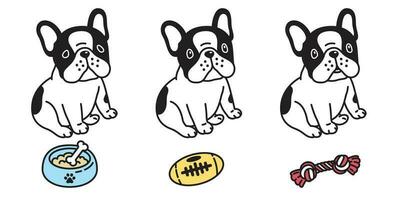 Hund Vektor Französisch Bulldogge Symbol Charakter Karikatur Hündchen Knochen Essen Schüssel Spielzeug Rasse Logo Illustration Gekritzel schwarz