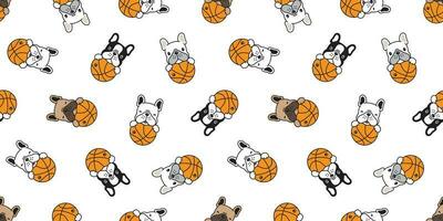 hund sömlös mönster franska bulldogg vektor basketboll sport boll scarf isolerat upprepa tapet bricka bakgrund klotter illustration