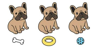 Hund Vektor Französisch Bulldogge Symbol Charakter Karikatur Hündchen Knochen Essen Schüssel Spielzeug Rasse Logo Illustration Gekritzel braun