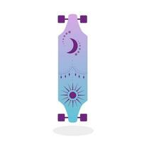 Skateboard mit Mond und Sterne im eben Stil. Vektor Illustration.