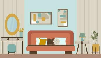Leben Zimmer Innere mit Möbel. Vektor Illustration im eben Design Stil.