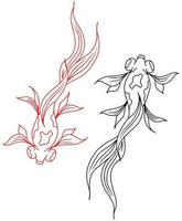 design koi guld fisk illustration silhuett översikt vektor