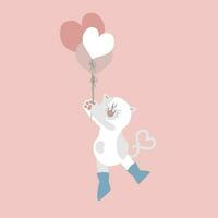 süß und schön Katze und Herz Luftballons, glücklich Valentinstag Tag, Geburtstag, Liebe Konzept, eben Vektor Illustration Karikatur Charakter Design isoliert