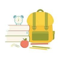 Schule Lieferungen. Rucksack, Bleistifte, Bücher. zurück zu Schule. Vektor Illustration