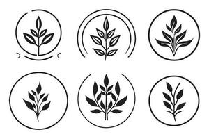 Hand gezeichnet Jahrgang Blatt und Blume Logo im eben Stil vektor