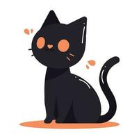 hand dragen söt svart katt i platt stil vektor