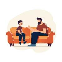 Hand gezeichnet Vater reden zu Sohn auf das Sofa im eben Stil vektor