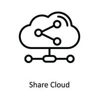 dela med sig moln vektor översikt ikon design illustration. nätverk och kommunikation symbol på vit bakgrund eps 10 fil