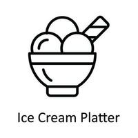 Eis Sahne Teller Vektor Gliederung Symbol Design Illustration. Essen und Getränke Symbol auf Weiß Hintergrund eps 10 Datei