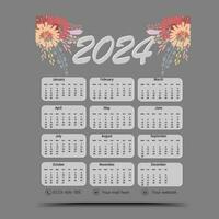 2024 einer Seite Kalender, 2024 Kalender, Kalender 2024 vektor