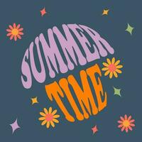 Sommer- Zeit - - Vektor Design groovig Beschriftung. modisch drucken Design zum Poster, Karten, T-Shirts. bunt Zeichnung Zitat