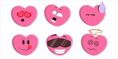 Karikatur Herz Charakter. süß Liebe Symbole mit Gesichter anders Posen, vektor