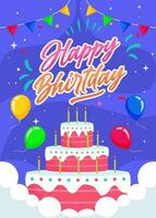 illustration vektor Lycklig födelsedag hälsning kort med ballonger och kaka. passa för bakgrund, baner, hälsning kort. vektor eps 10