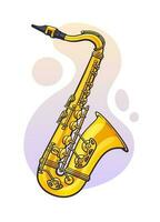Vektor Illustration. klassisch Musik- Wind Instrument Saxophon. Blues, Jazz, ska, Funk oder orchestral Ausrüstung. Clip Kunst mit Kontur zum Grafik Design. isoliert auf Weiß Hintergrund