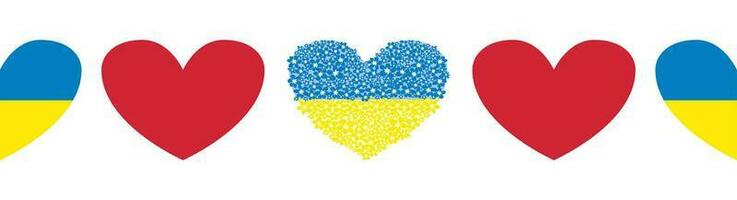 Ukraine nahtlos Banner mit Herzen im Blau und Gelb Flagge Farben und ein Herz gemacht von Blumen. Blumen sind besser vektor