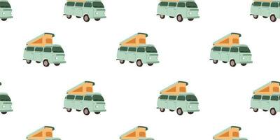 sömlös mönster med skåpbil, sommar hus på hjul, mobil bil för resa, camping, utomhus- rekreation. vektor