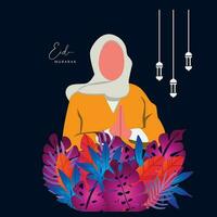 eben Illustration Design. Muslim Frauen Charakter sagen glücklich eid al-fitr vektor