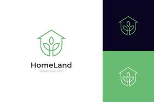 natur grön hus logotyp design linje konst stil vektor symbol ikon design med blad cirkel Hem begrepp, eco vänlig Hem logotyp design